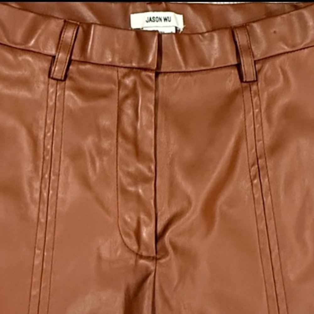 Jason Wu Faux Leather High Rise Skinny Pants Brown Split Hem S - Picture 5 of 6